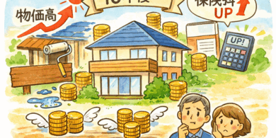 住宅の維持費が増えるイメージ（物価高・修繕費・保険費用）