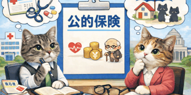 公的保険の仕組みとカバー範囲をイメージしたイラスト（医療費・収入保障）
